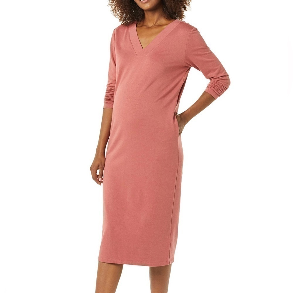 Amazon Essentials Maternity V-Neck Relaxed Fit Sweatshirt Dress